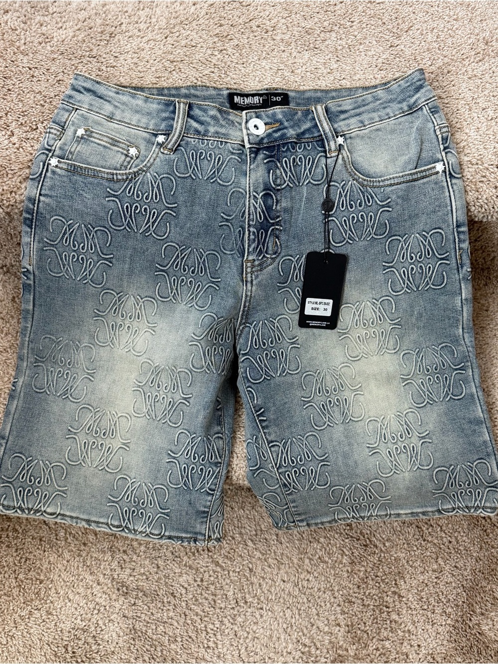 Denim Light Blue Embroidered Jean Shorts for Men